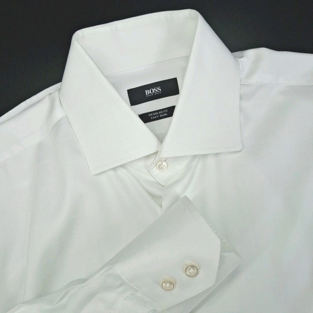 Hugo Boss Slim Fit Mens Dress Shirt 16"  White Long Sleeve Button-Up